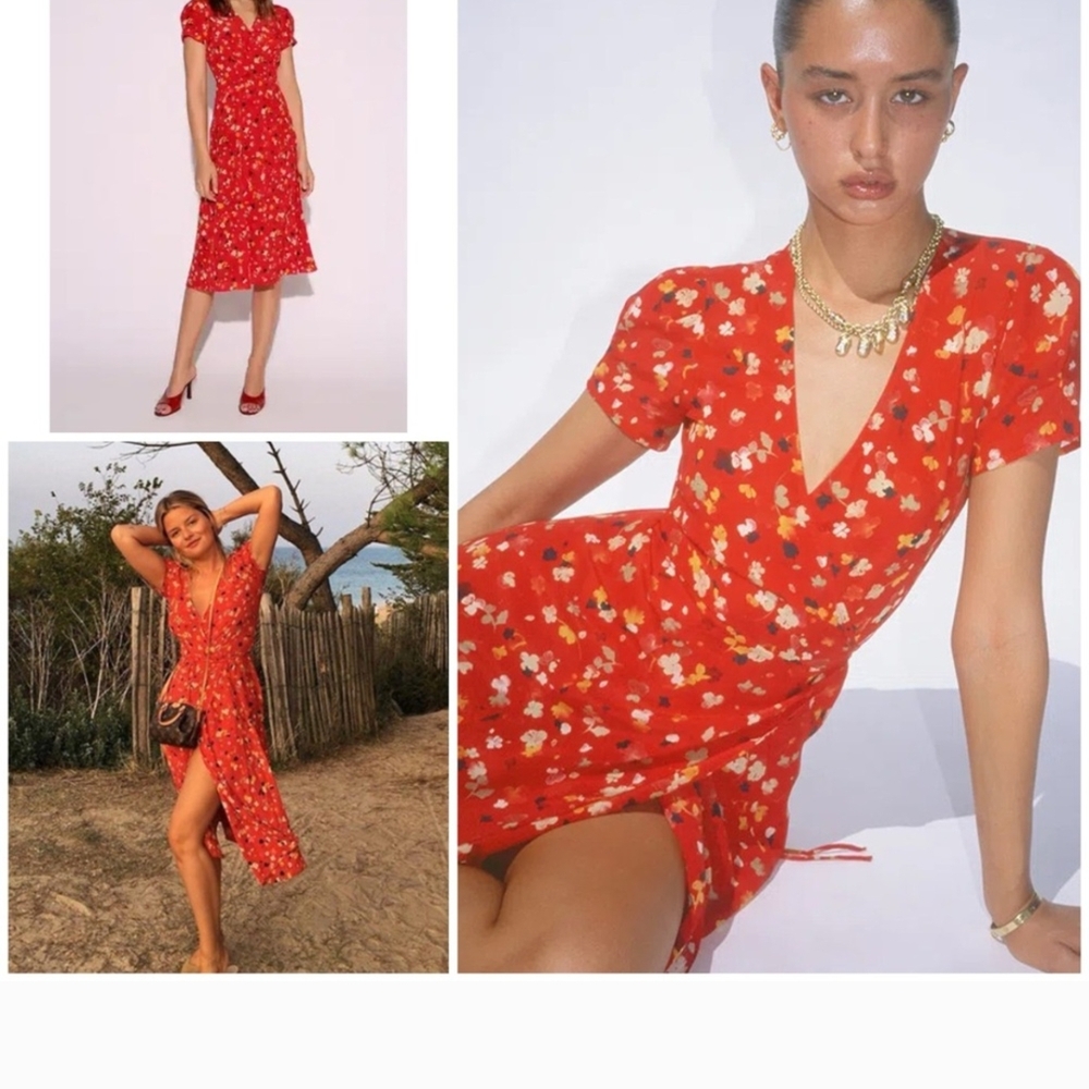 Realisation Par Red Floral Midi Dress